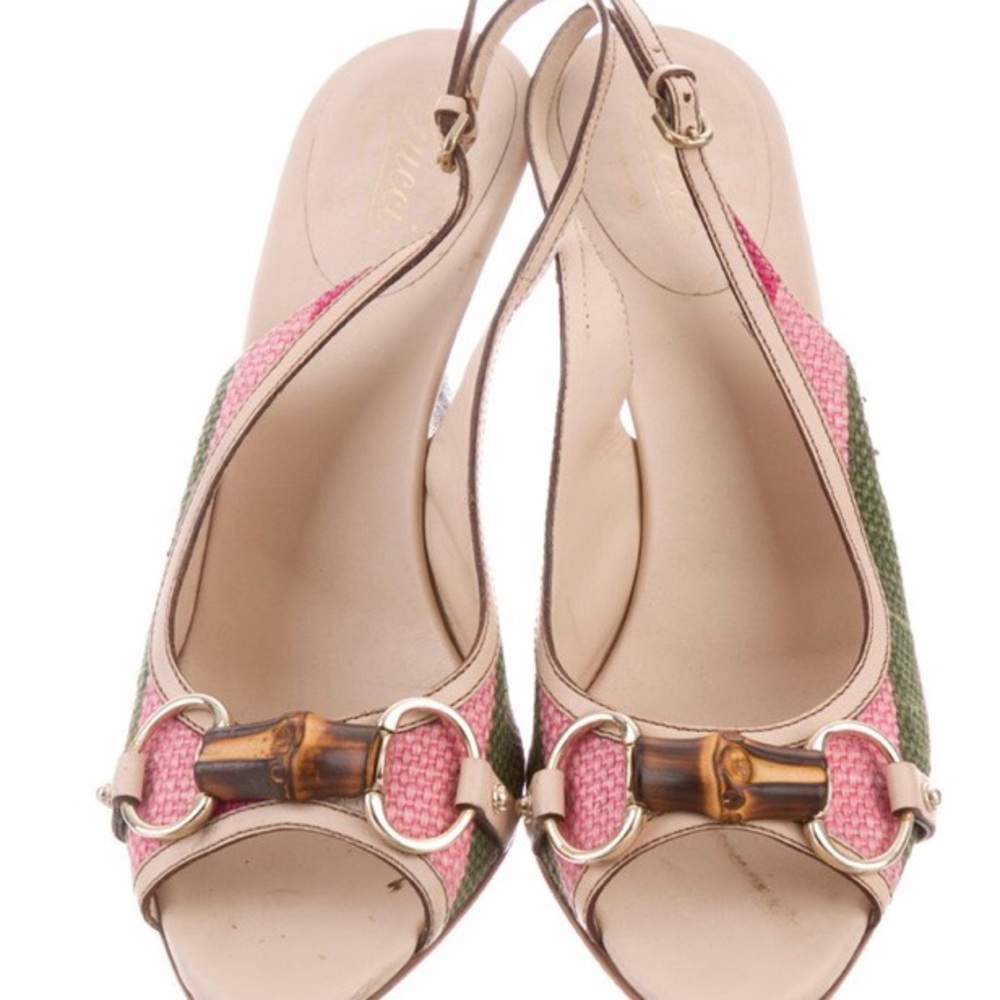 Gucci Bamboo Horsebit Peep-Toe Pumps